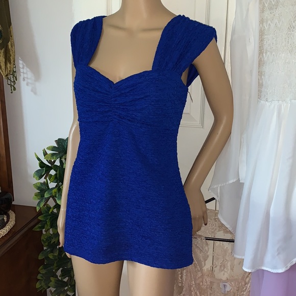 Blue long tank top with ruched straps L - Picture 4 of 13